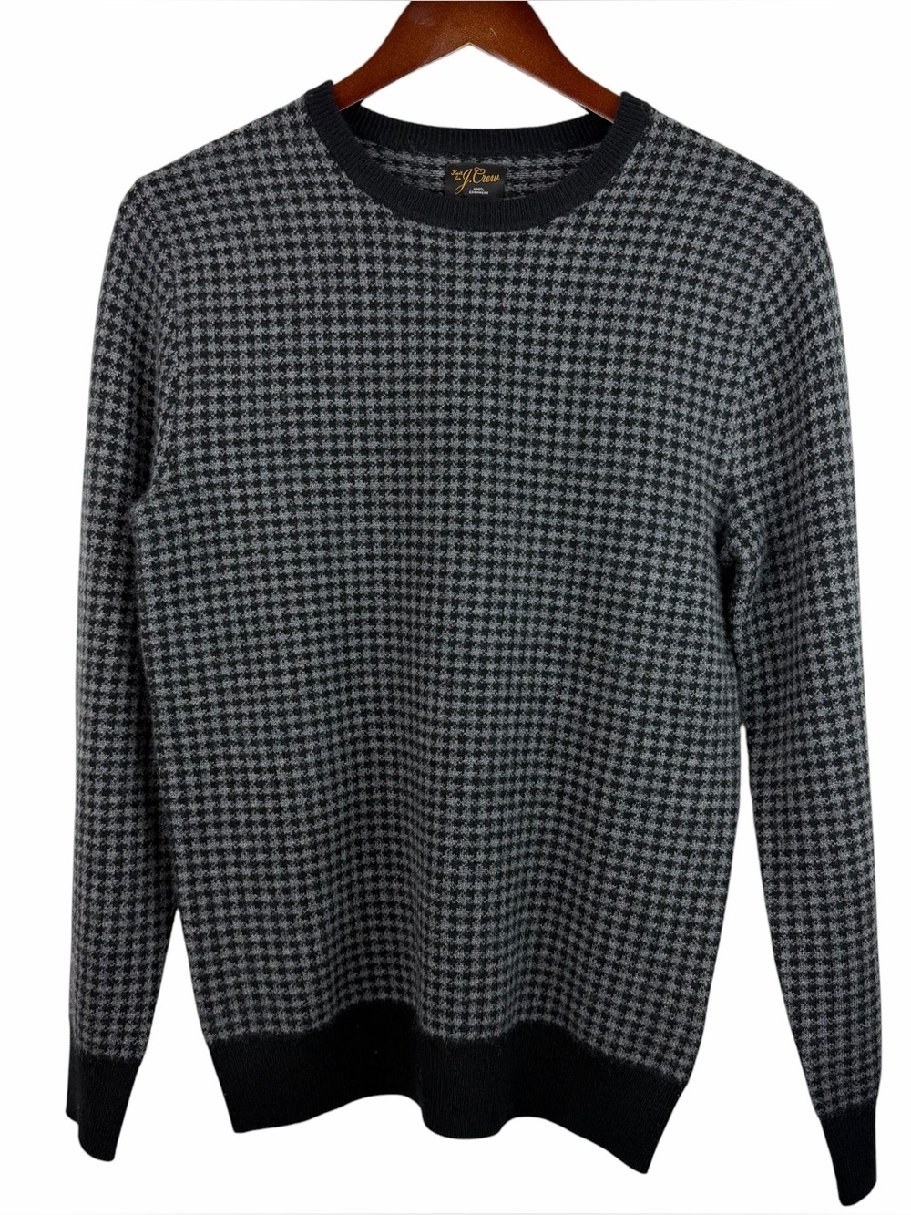 J. Crew | Gray Black Houndstooth Cashmere Crewneck Sweater